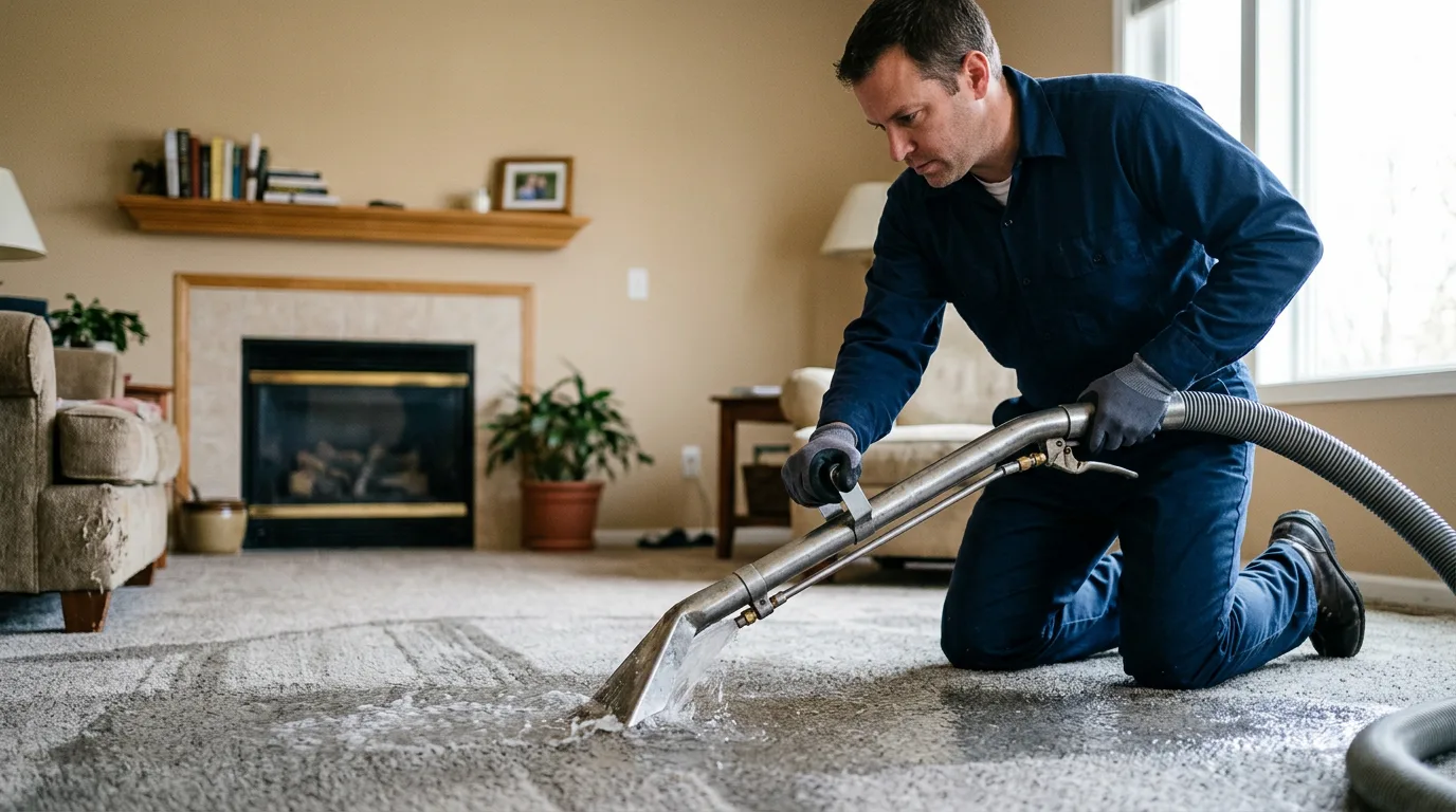 Water damage restoration technician working near Bowerston, OH